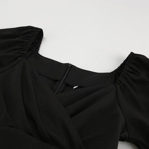 Enyami automne hiver Sexy col en V bouffée à manches longues banlieue <span class=keywords><strong>plissée</strong></span> mince fente classique mode <span class=keywords><strong>robe</strong></span> petites femmes noires <span class=keywords><strong>robe</strong></span> mi-longue - Product Image 3
