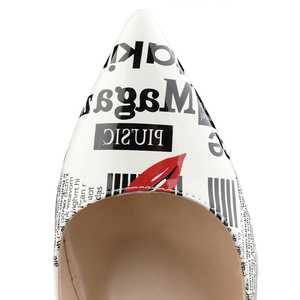 Nuove Scarpe con Tacco Alto da Donna 2020, Décolleté Bianche in PU con Tacco Sottile, Stampa Giornale, Scarpe Estive da Cerimonia, Vendita all'Ingrosso - Product Image 5