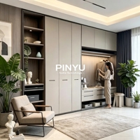 Armoire en bois composite personnalisable avec miroir intégré, design de porte et espace de rangement intégré pour chambre à coucher