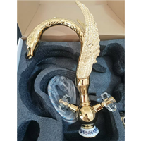 Robinets de lavabo Swan en laiton à double poignée en or de luxe, mitigeur de lavabo chaud et froid à montage monotrou en forme de cygne