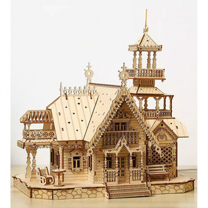 Maqueta de Madera 3D de Villa Retro Iluminada, Modelo de Ensamblaje DIY, Rompecabezas Educativo Hecho a Mano - Product Image 4