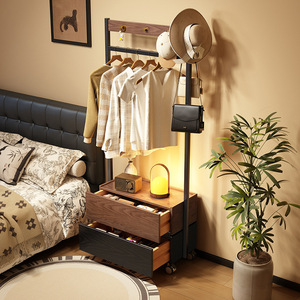 Solid Wood Movable Multi Functional Coat Rack With <b>Drawers</b> 60x40x180cm For Bedroom Storage - Product Image 2