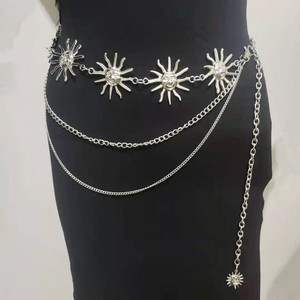 Luxury Women's Arabic <strong>Belly</strong> <strong>Dance</strong> 3-Layered Stainless Steel Gold Plated Party <strong>Waist</strong> <strong>Chain</strong> with Sun Design - Product Image 2