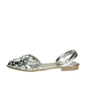 Sandalias Planas para Mujer, Plateadas Metálicas, con Tiras en el Tobillo, Punta Abierta, Zapatos de Verano - Product Image 1