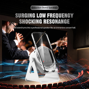 Support de téléphone de bureau flexible 2-en-1 avec chargeur sans fil et haut-parleur, idéal pour le streaming en direct, rotation à 300 degrés - Product Image 5