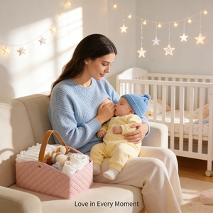 Panier de rangement portable pour bébé - Organisateur de couches matelassé et imperméable, avec poignée en cuir, en matériau stérile pour la crèche et les voyages - Product Image 5