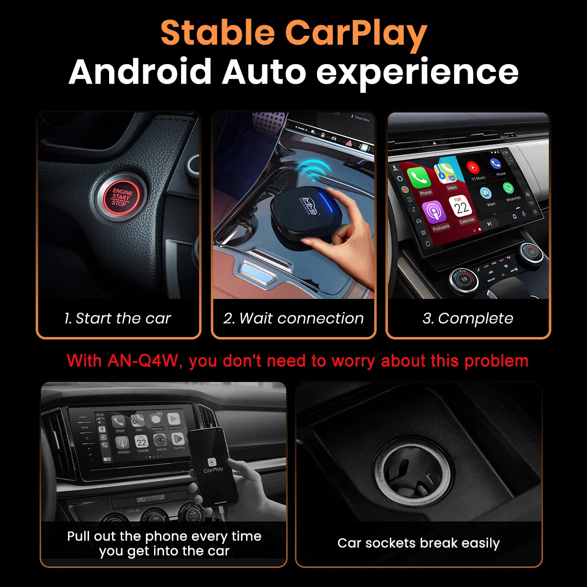 Joyeauto adaptor mobil portabel, MMB Qualcomm 6125 AI kotak Carplay nirkabel Android13 Youtube Netflix Plug and Play