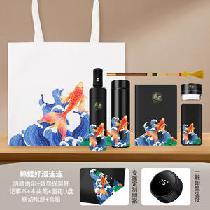 ชุดของขวัญปลาคาร์ฟจินลี่ กระติกน้ำร้อนสีแดง ร่ม และกระเป๋าผ้าแคนวาส ของที่ระลึกธุรกิจปีใหม่จีนสุดหรู พร้อมสลักชื่อส่วนตัว - Product Image 4