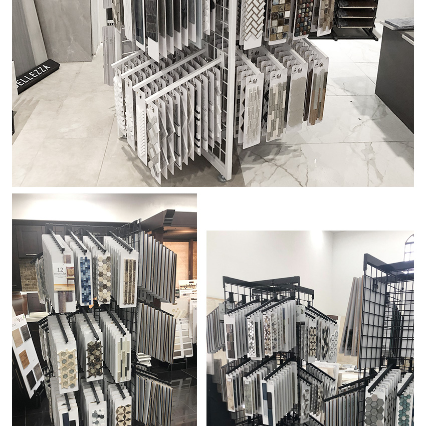 Modern Factory Custom Mosaics Showroom Stainless Granite Marble Stand Floor Standing Rock Quartz Stone Mosaic Tile Displays Rack