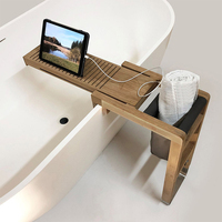 Baignoires pliantes en bambou de luxe modernes avec porte-accessoires de douche extensible et support pour tablette/livre pour utilisation dans les hôtels et appartements