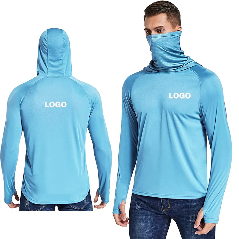 Toptan yüksek kalite hızlı kuru Anti-uv balıkçılık Hoodie boş Polyester UPF50 balıkçılık gömlek uzun kollu özel Logo