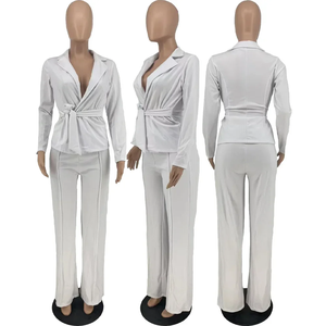 Pantaloni giacca S-2XL abiti alla moda da <span class=keywords><strong>donna</strong></span> abiti da <span class=keywords><strong>donna</strong></span> abiti da ufficio con scollo a V e pantaloni larghi due pezzi Set <span class=keywords><strong>abbigliamento</strong></span> <span class=keywords><strong>donna</strong></span> - Product Image 4