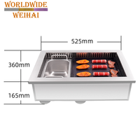 Gril Électrique Coréen Sans Fumée en Acier Inoxydable Double Usage Antiadhésif, Hot Pot Shabu, Contrôle Tactile Indépendant, BBQ Commercial 3-5 Personnes