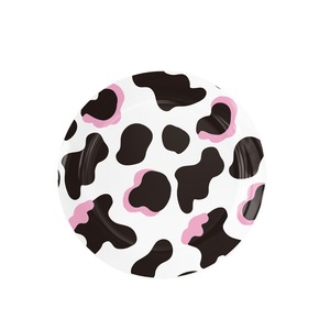Articles de fête d'anniversaire sur le thème des vaches : Assiettes, gobelets, serviettes, nappes, guirlandes, décorations de ballons jetables – Rose et Noir - Product Image 5