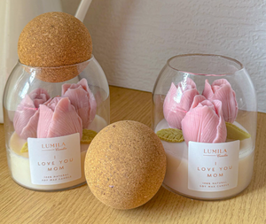 LANJO 450ml/15oz Wooden Food Storage Set 16oz Clear Heat Borosilicate Lid Soy Wax Candle Glass <b>Jar</b> <b>Cork</b> Ball - Product Image 1