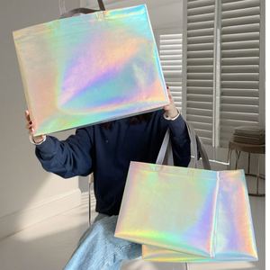 Promotional Fashion <b>Glitter</b> Holographic Laser Iridescent Silver Gift Shopping Bag Tote Non-Woven Bag - Product Image 5