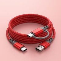 Câble USB-C USB-C tressé en nylon 60W 3A charge rapide 2-en-1 câble PD pour Samsung Galaxy S21 Note20 USB-A chargeur de type C caméra