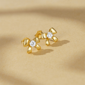 Boucles d'oreilles CANNER style coréen mignonnes en argent sterling 925, nœud papillon irrégulier, bijoux CZ, clous d'oreilles pour femmes - Product Image 2