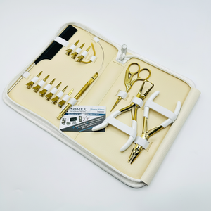 Kit d'outils d'extension de cheveux Micro Link plaqué or pince à perles pinces à cheveux peigne queue de rat Logo personnalisé en acier inoxydable - Product Image 1
