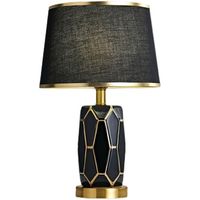 Lampe de table en céramique noire, motif nid d'abeille doré, abat-jour en lin noir, bordure dorée, style nordique, intensité variable, garantie 3 ans