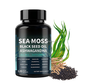 Cápsulas de musgo irlandés con aceite de semilla negra Ashwagandha Tiroides Soporte de energía inmune Suplemento orgánico vegano - Product Image 1
