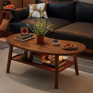Solid Wood <b>Coffee</b> <b>Table</b> Double Layer Storage Vintage Style Low <b>Table</b> For <b>Small</b> Apartments - Product Image 2