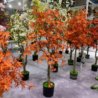 Maison Jardin Décor Faux Pot Bonsaï Plante Arbre Artificiel En Plastique Rouge Japonais Feuille D'érable Arbre