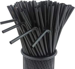 Pailles en plastique noires personnalisées jetables de gros - Product Image 1