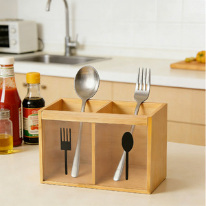 กล่องเก็บช้อนส้อมไม้ไผ่พร้อมช่องใส่ตะเกียบสำหรับบริการบุฟเฟ่ต์ในครัว - Product Image 4
