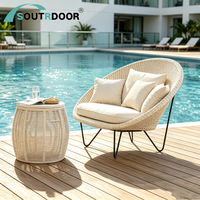 Juego de Muebles de Jardín Estilo Moderno Rústico con Sofá de Mimbre Sintético en Forma de Huevo y Mesa para Exteriores, Jardín, Patio, Hotel, Parque