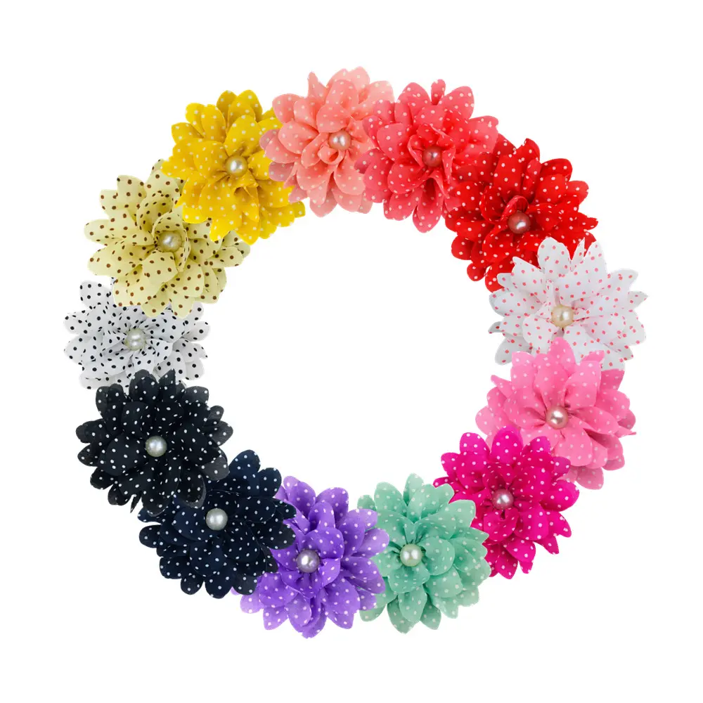 Hot sale handmade fancy headband hairbands small polka dot chiffon flower for baby hair accessory