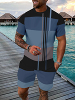 Ensemble décontracté 2 pièces pour homme avec imprimé rayé personnalisé, OEM, 100 % polyester, respirant, t-shirt à manches courtes et short de survêtement avec logo