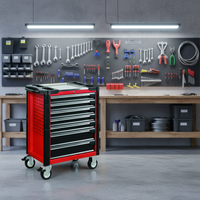 Armoire à outils en acier Goldenline Professional avec glissières à roulement à billes à retour automatique, roulettes robustes, chariot à outils industriel à 7 tiroirs