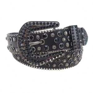 Ceinture en cuir PU de cowboy décontractée en gros directe d'usine Ceinture élégante en alliage d'acier occidental réglable avec strass et longueur personnalisée - Product Image 1