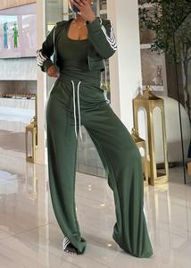 Setelan Wanita Dua Potong Baru dengan Garis Samping, Tracksuit Kasual 2 Potong, Jaket Hoodie Ritsleting dan Celana Jogger - Product Image 4