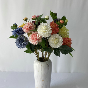 Fleurs artificielles Mei Hui 3 têtes de dahlia en tissu enduit pour décoration de mariage, arrangement pour allée, mur et décoration intérieure - Product Image 2