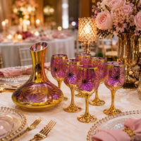 Ensemble de verrerie en cristal soufflé à la main de luxe, décorations en relief, bord doré, carafe à vin décorative, gobelets, capacité de 1,8 L, pour mariage, hôtel, banquet