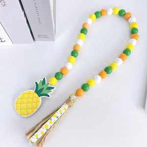 พวงมาลัยลูกปัดไม้ผสม4สีพร้อมพู่ประดับสับปะรดสำหรับตกแต่งบ้าน - Product Image 4