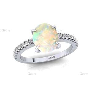 Anillo de Ópalo Etíope Natural de Forma Ovalada con Diseño Único, Oro Puro de 14K con Baño de Rodio, Adornado con Diamantes Genuinos IGI - Product Image 3