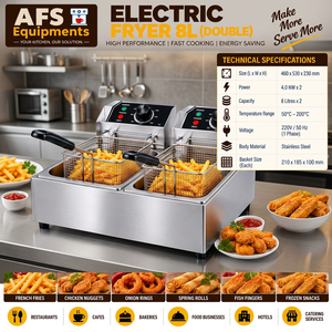 AFS Equipments <b>Electric</b> Double <b>Fryer</b> 8L Stainless Steel Commercial Grade High Power Fast Cooking Restaurant Use - Product Image 3