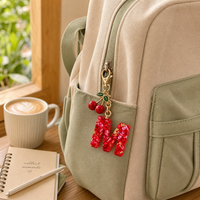 Porte-clés en résine plastique avec lettre dorée, breloque cerise mignonne, pendentif de sac, accessoire pour clés de voiture, cadeau style européen-américain