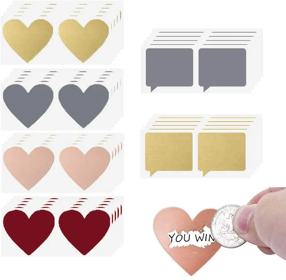 Scratch Off Labels Stickers Self-Adhesive Heart and Dialog Shaped DIY Labels for Scrapbook Games Party Gift Postcard Promotion