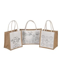 Sac de courses personnalisé en toile de coton et jute synthétique, motif dessin animé, design peint à la main, tridimensionnel, vente en gros