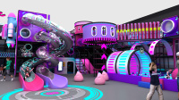 Parc de jeux intérieur pour enfants Happy Zone Cyberpunk avec toboggan en spirale, mur d'escalade, parcours d'obstacles pour centre commercial et centre de divertissement familial