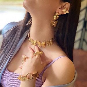 2026 High End PVD Gold Plated Butterfly Tassel Earrings 316L Stainless Steel Waterproof Butterfly Necklace Jewelry <b>Set</b> - Product Image 3