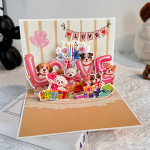 <span class=keywords><strong>Carte</strong></span> de vœux 3D pop-up <span class=keywords><strong>chien</strong></span> mignon en gros, faite à la main, motif ballon LOVE et chiot, idéale pour les amoureux des chiens et les cadeaux - Product Image 4