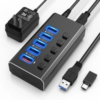Hub usb 3.0 usb3.0 aluminium paduan, hub usb Industri catu daya 7,5a 12V kualitas tinggi 16 port