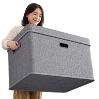 Boîte de rangement pliable en coton et lin avec couvercle - Design minimaliste moderne, capacité 60-70L, anti-poussière et anti-humidité, organisateur de vêtements pour