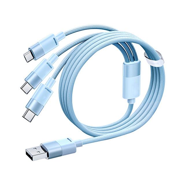 100W 1.2M 3-In-1 Ice Cold Blue Design Super Fast Charging Cable Usb Type C Micro 8Pin Braided Cable Power for Iphone Samsung