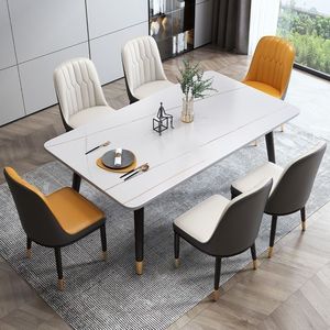 Set <span class=keywords><strong>Tavolo</strong></span> <span class=keywords><strong>da</strong></span> Pranzo di Lusso <span class=keywords><strong>con</strong></span> Piano in Pietra Sinterizzata, Design Moderno, <span class=keywords><strong>6</strong></span> Posti, <span class=keywords><strong>con</strong></span> <span class=keywords><strong>Sedie</strong></span> per Hotel, <span class=keywords><strong>Cucina</strong></span>, Appartamento - Product Image 1